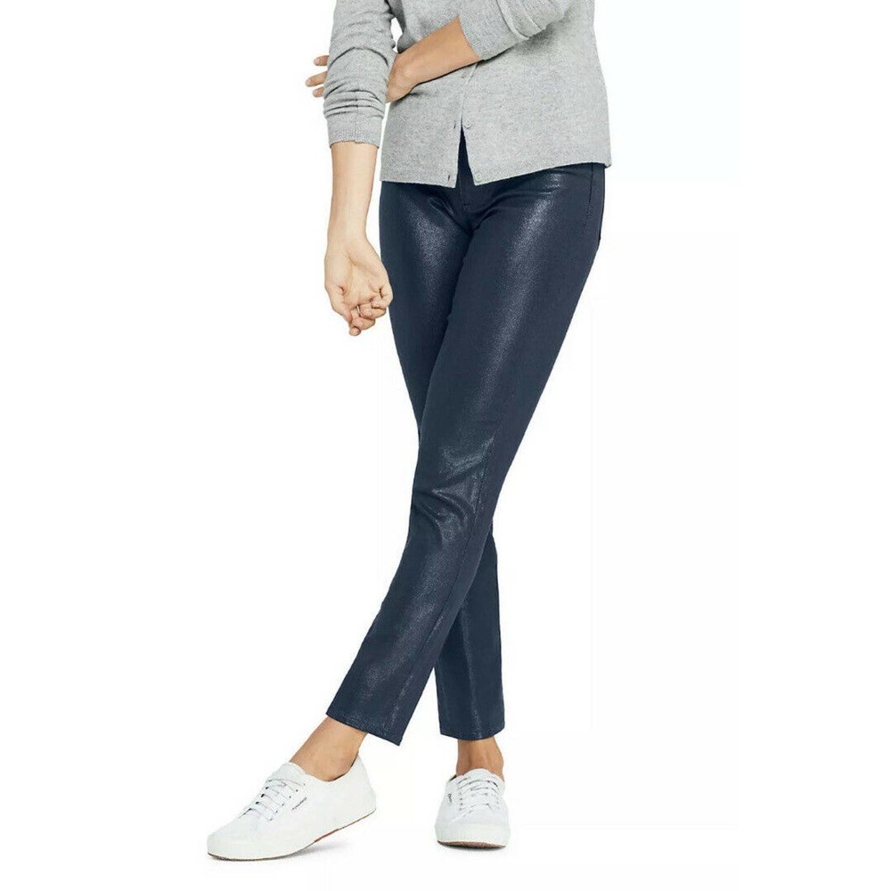 LANDS END WOMENS HIGH RISE SLIM Ankle SHIMMER JEANS RADIANT Navy Purple Size 8